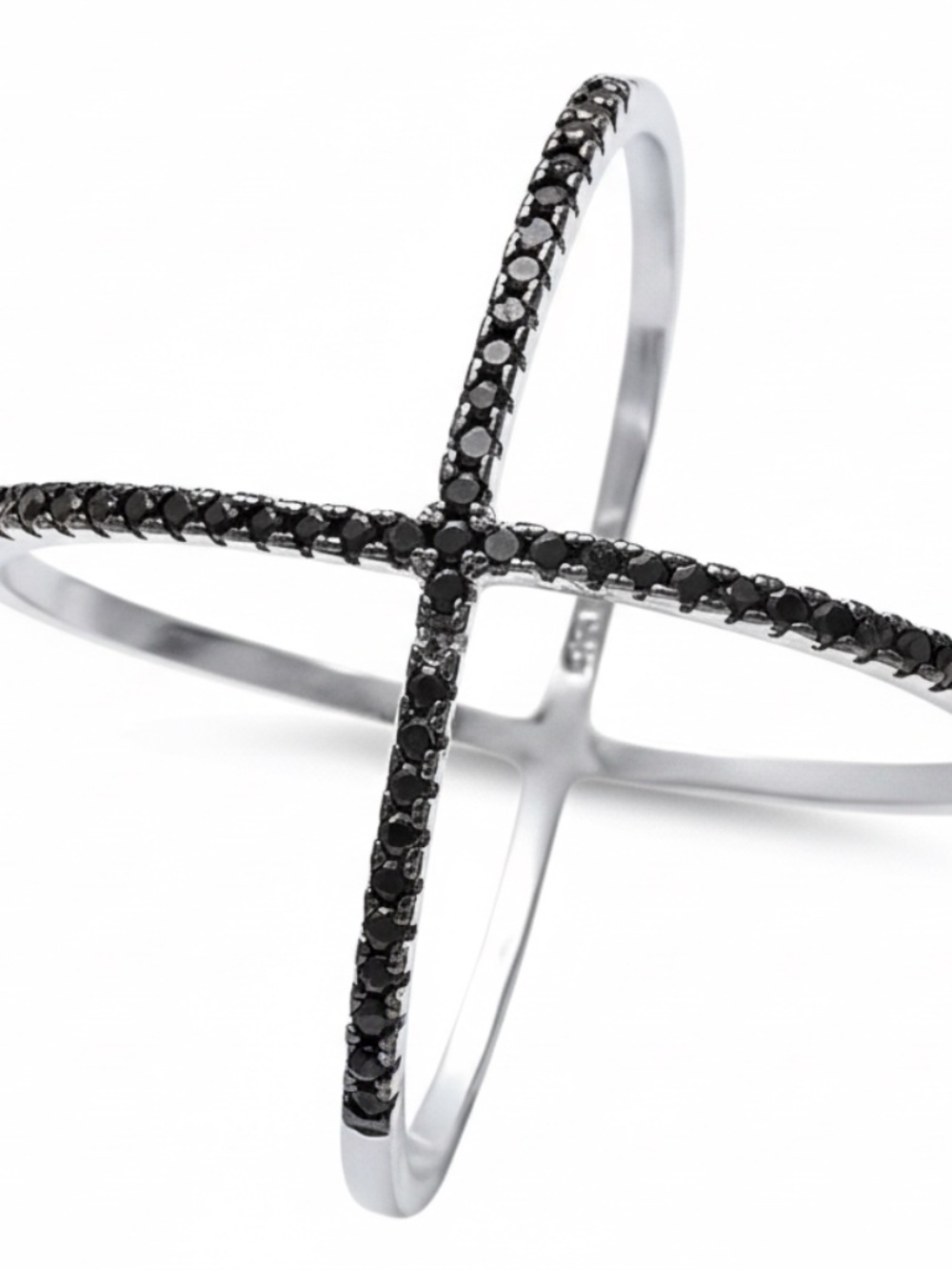 Womens Sterling Silver .925 Criss Cross‎ Black Zirconia Ring Size 7